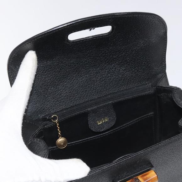 GUCCI Bamboo Hand Bag Leather Black Gold 000 2113 0188 Auth yk17496A - Picture 15 of 16